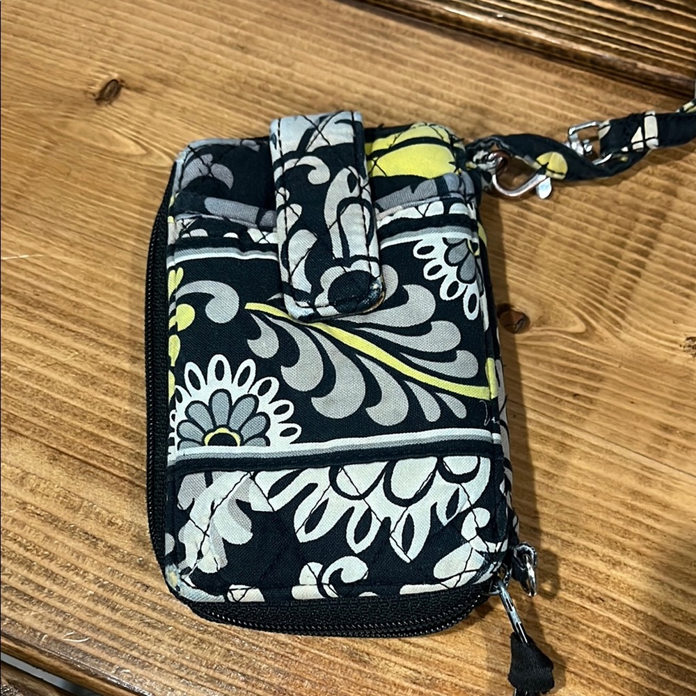 Vera Bradley Floral Patterned Wristlet - Black Grey Yellow